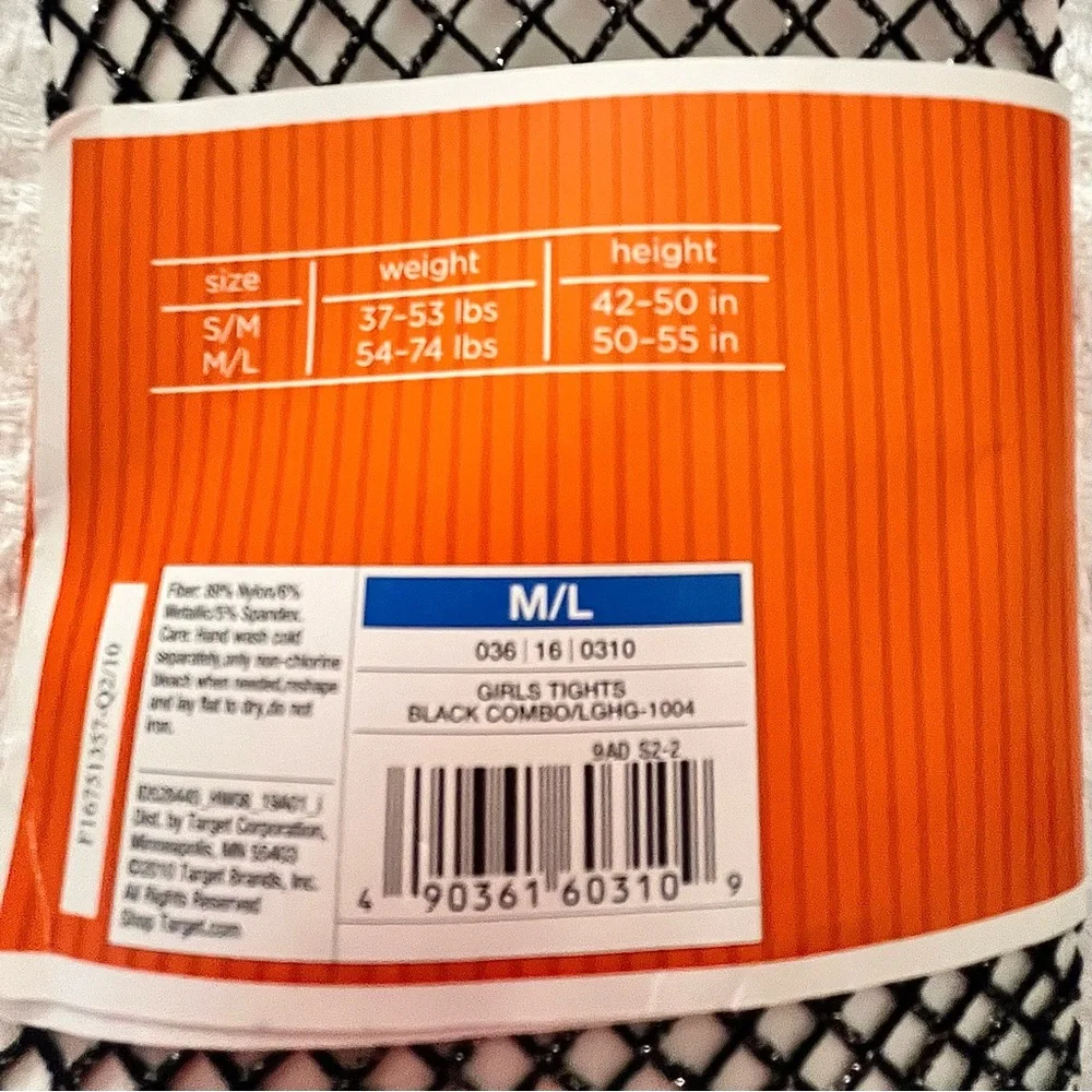 NWT- Target Girls Black Fishnet Tights. Size: M/L